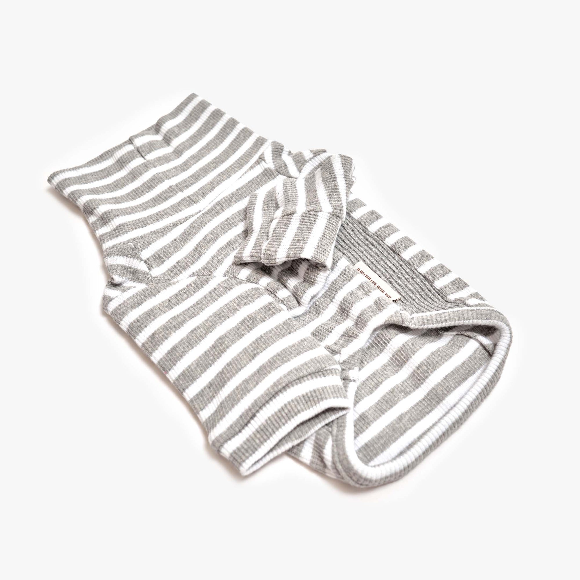 Stylish Heather Gray & Ivory  striped turtleneck dog shirt, complete with ribbed details and a cozy fit for your pet.