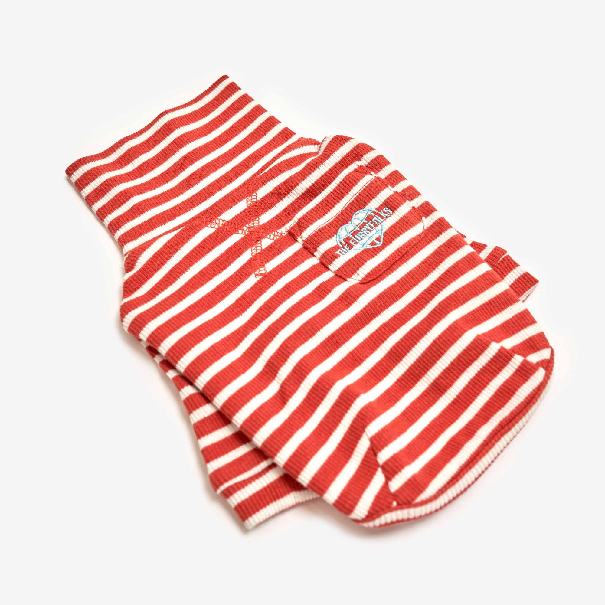 Rust & Ivory  striped dog shirt with heart logo, designed for a stylish and snug pet fit.