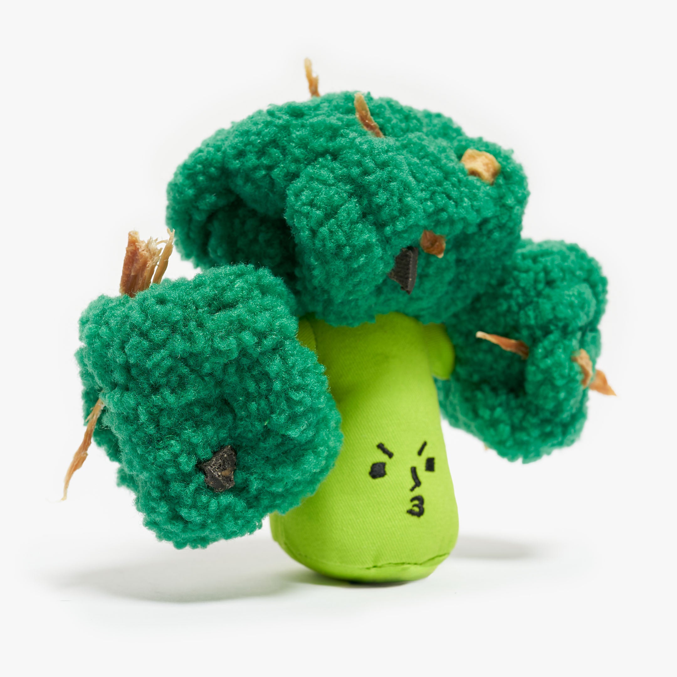 Plush toy shaped like a broccoli on a white background