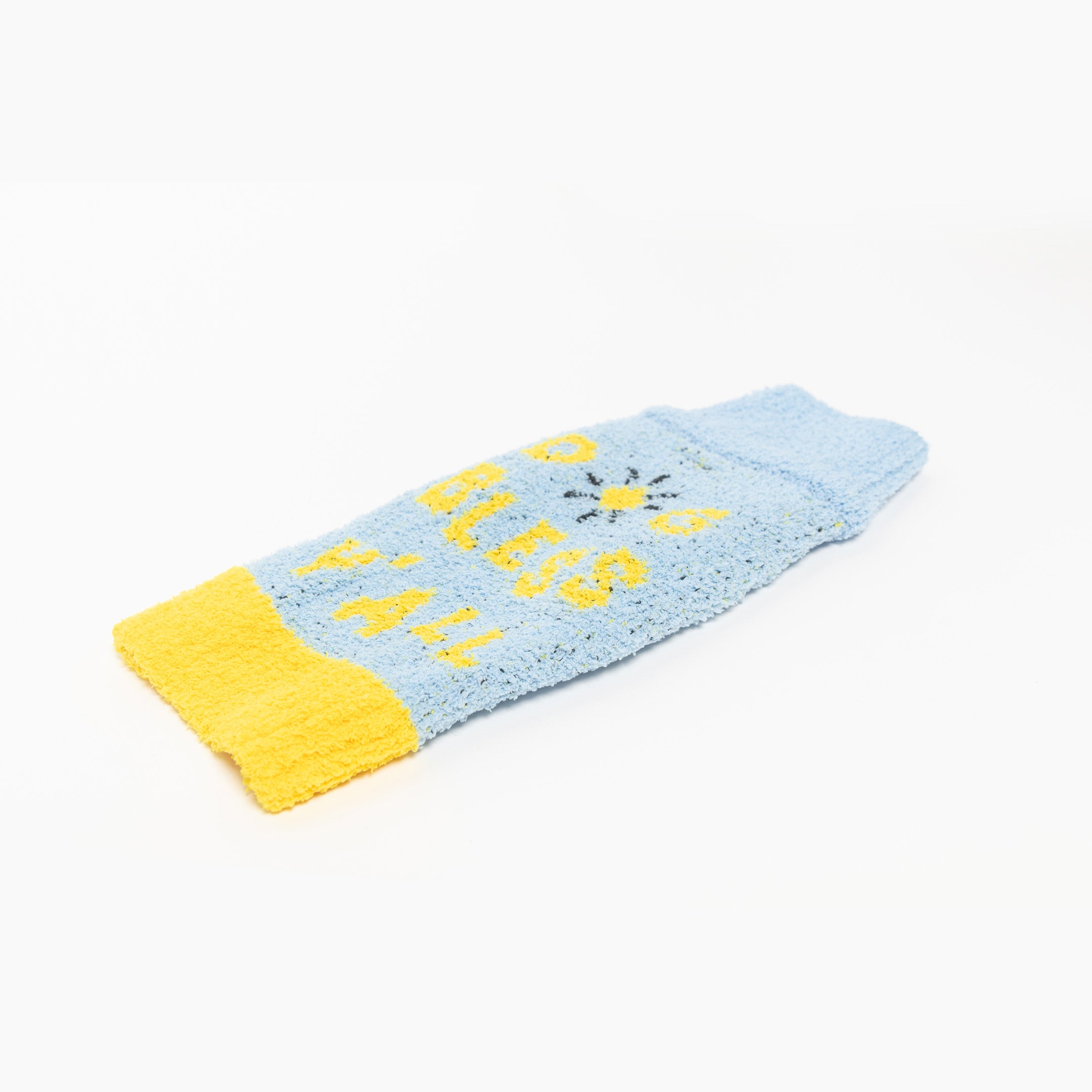  "The Furryfolks" light blue sweater with yellow trim and "DOG Bless Y'All" text displayed on a white background.