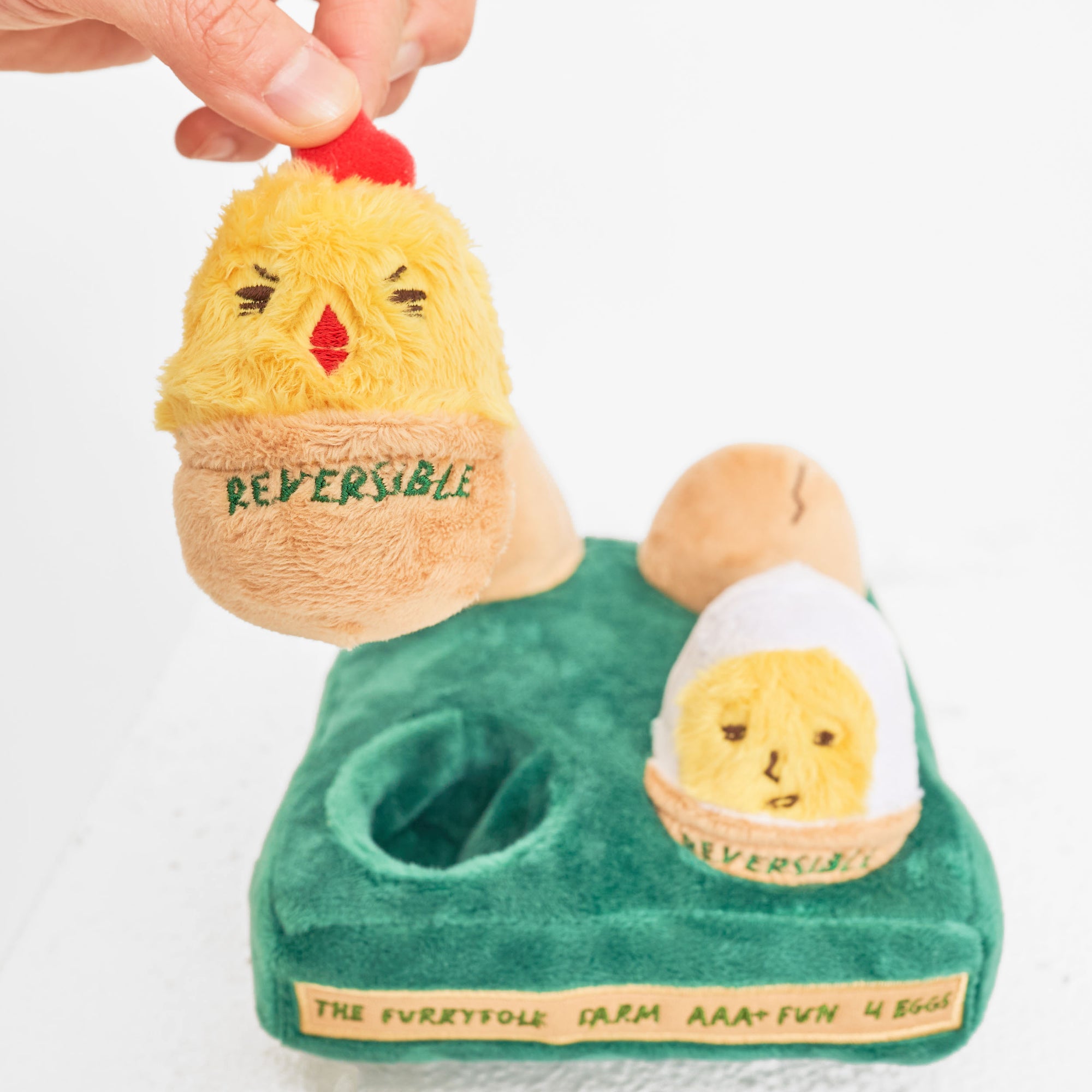 Interactive Dog Toy with Reversible Chick for Enrichment Play.